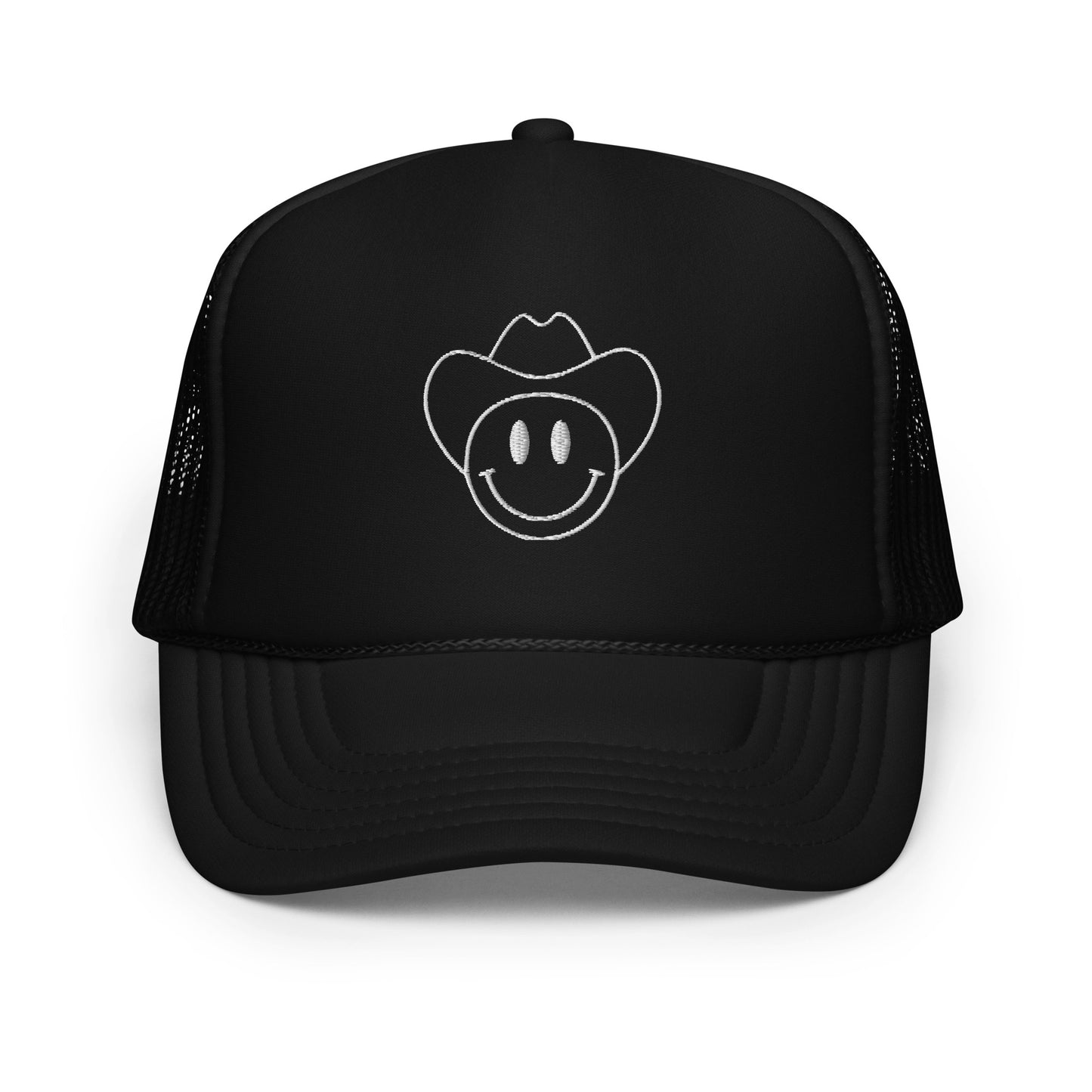 Smiley Cowboy Embroidered Foam Trucker Hat