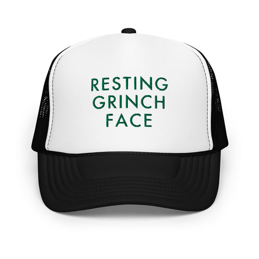 Resting Grinch Face Embroidered Foam Trucker Hat