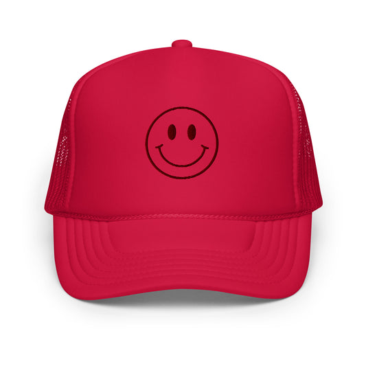 Smiley Embroidered Foam Trucker Hat