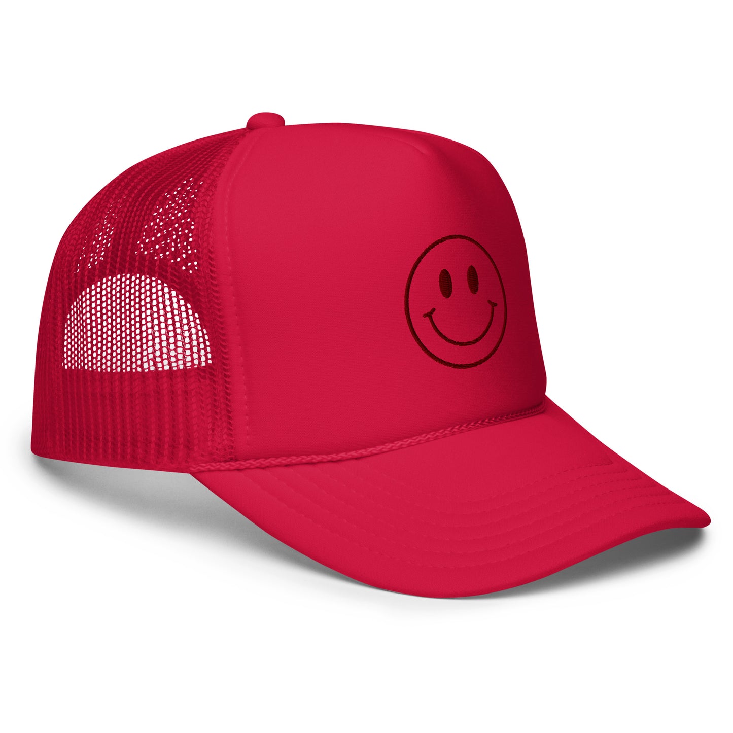 Smiley Embroidered Foam Trucker Hat